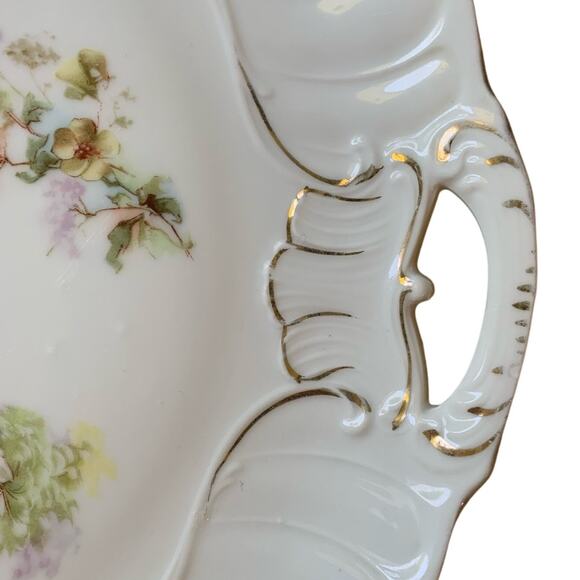 Vintage Floral White/Gold 10" Serving Plate w/Pierced Handles Textured Rim - Picture 8 of 13